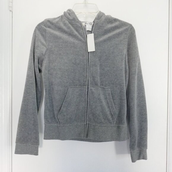 NWT Level Eight vintage Y2K gray velour zip hoodie pockets juniors size L - Picture 1 of 4